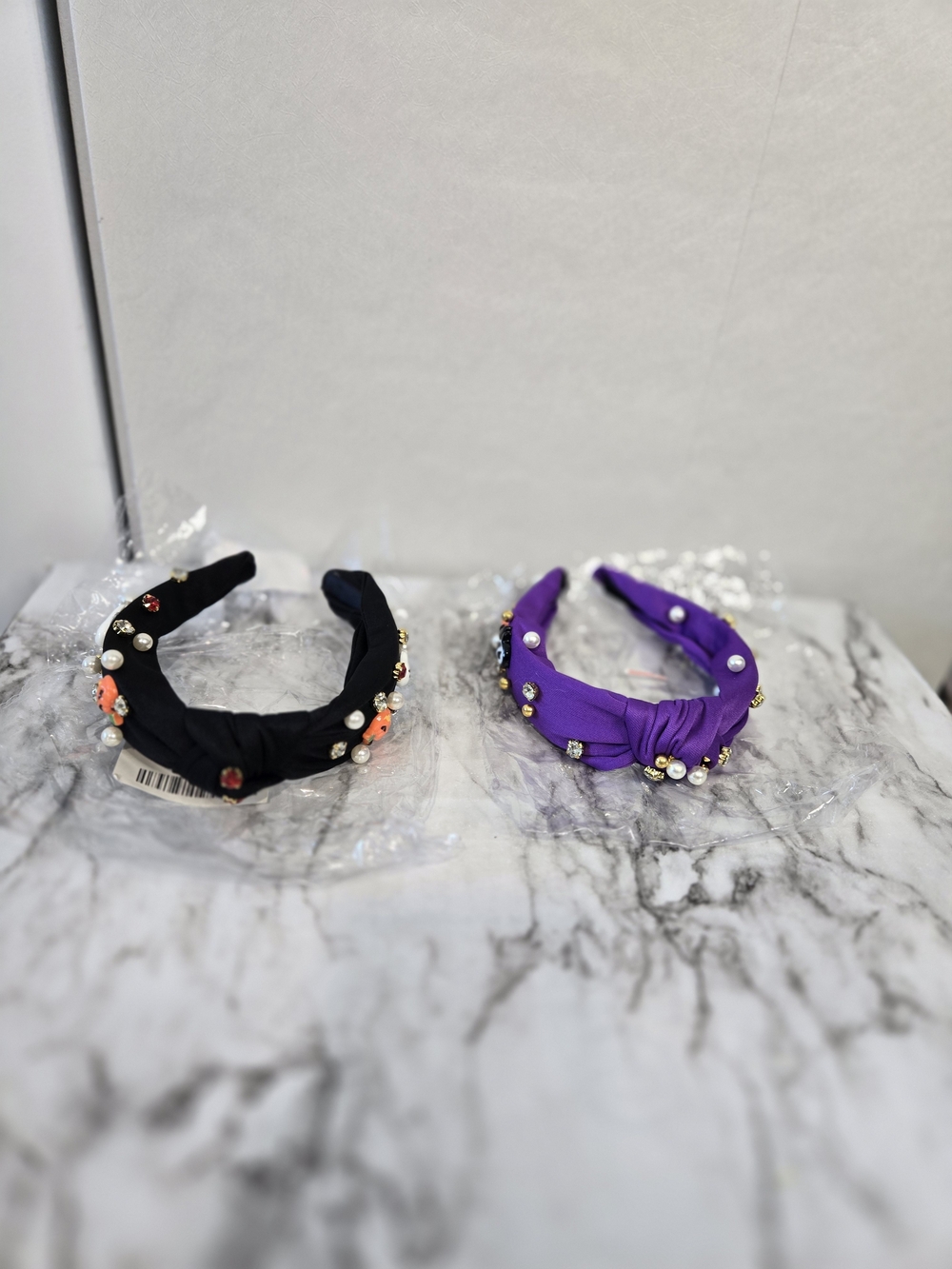 Embellished Knotted Headband - Black & Purple
